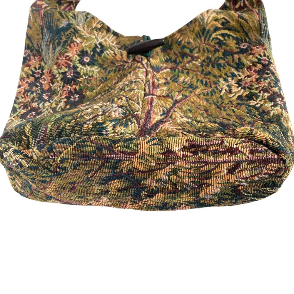 Handmade Tapestry Fabric Shoulder Knot Bag With Bow Tie Strap Toggle Closure - Picture 4 of 9